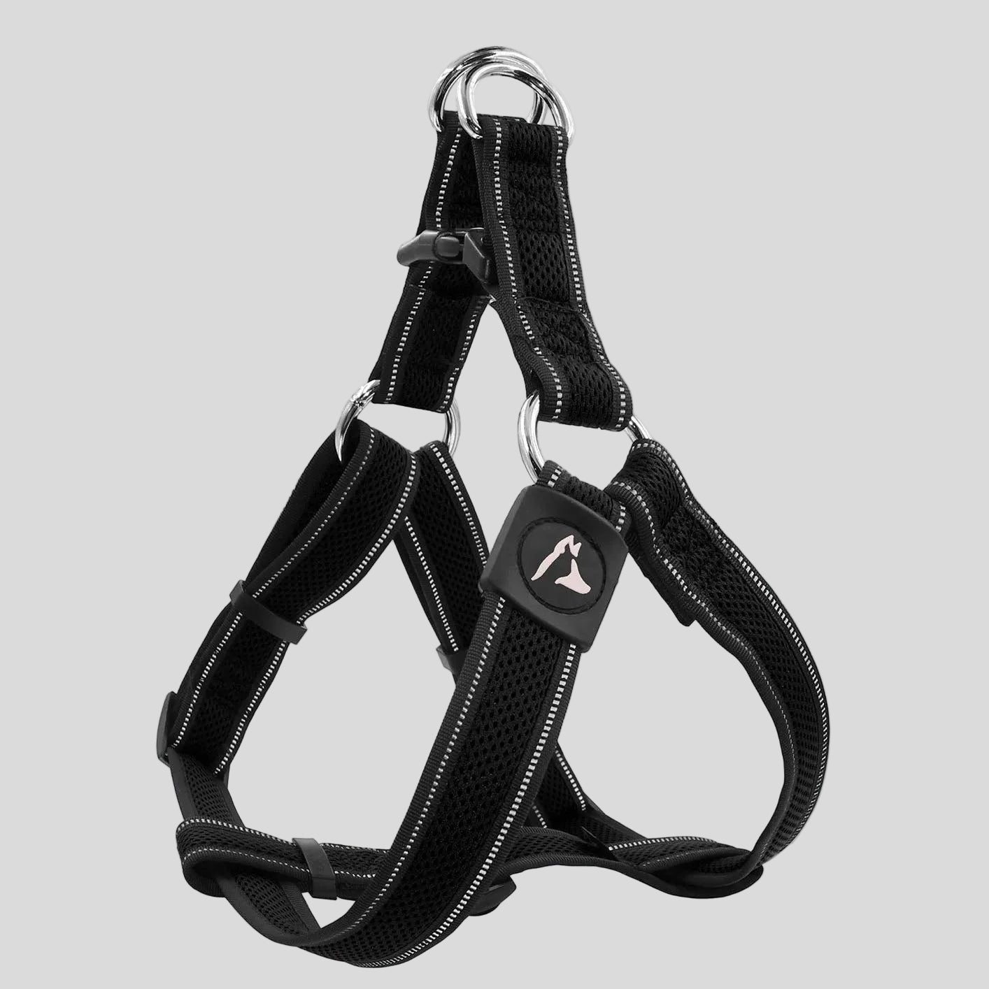 Black dog harness on a white background